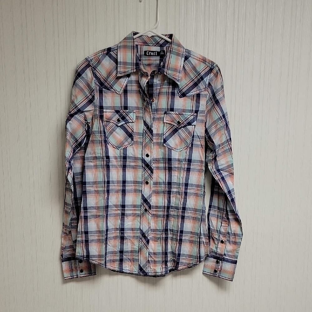 Cruel Plaid Long Sleeve Pearl Snap Western Shirt Small festiavl farmhouse